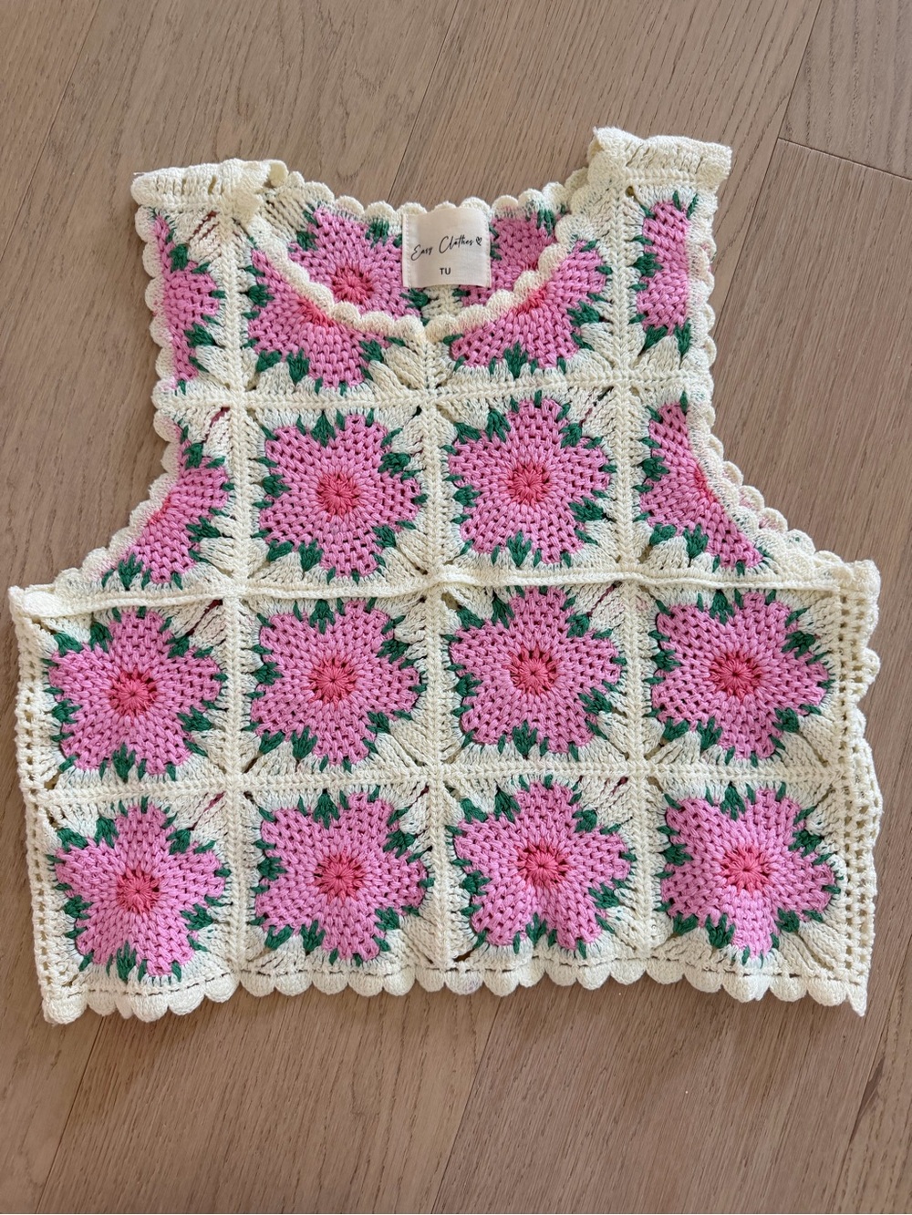 TU Crochet Floral Tank Top in Pink and Cream